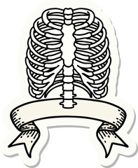 tattoo sticker with banner of a rib cage