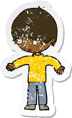 retro distressed sticker of a cartoon confused boy