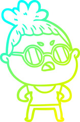cold gradient line drawing cartoon annoyed woman