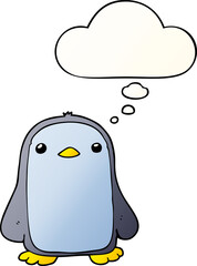 cute cartoon penguin and thought bubble in smooth gradient style