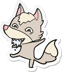 sticker of a cartoon hungry wolf