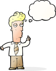 cartoon bored man asking question with thought bubble