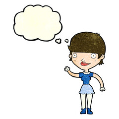 cartoon woman with idea with thought bubble