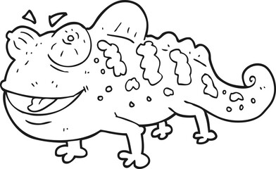 black and white cartoon chameleon