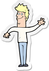 sticker of a cartoon happy waving man