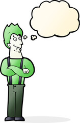 cartoon happy vampire with thought bubble