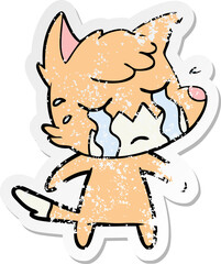 distressed sticker of a crying fox cartoon