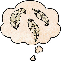 cartoon feathers and thought bubble in grunge texture pattern style