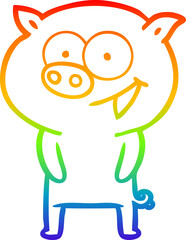 rainbow gradient line drawing cheerful pig cartoon