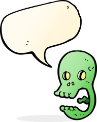 funny cartoon skull with speech bubble