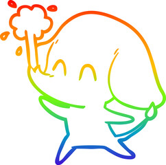 rainbow gradient line drawing cute cartoon elephant spouting water