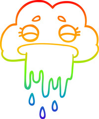 rainbow gradient line drawing cartoon rain cloud