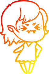 warm gradient line drawing annoyed cartoon vampire girl