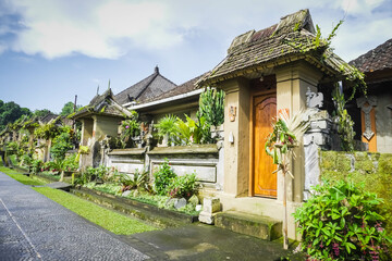 Fototapeta na wymiar Penglipuran Village, Bali, Indonesia. This place is one of the cleanest villages in the world and contains traditional Balinese houses.