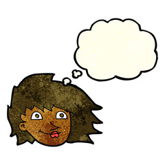 cartoon female face with thought bubble