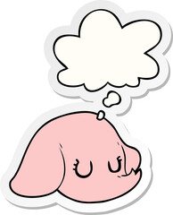 cartoon elephant face and thought bubble as a printed sticker