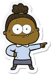 sticker of a cartoon happy old woman