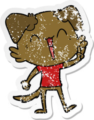 distressed sticker of a happy little dog cartoon