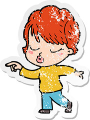 distressed sticker of a cartoon woman with eyes shut