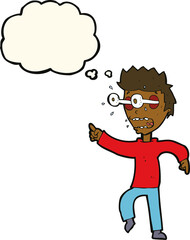 cartoon man with popping out eyes with thought bubble