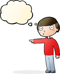 cartoon man pointing with thought bubble