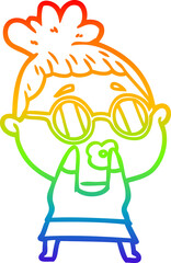 rainbow gradient line drawing cartoon woman wearing spectacles