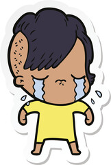sticker of a cartoon crying girl