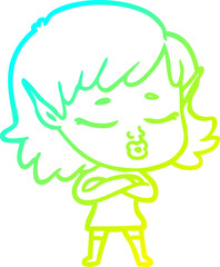 cold gradient line drawing pretty cartoon elf girl