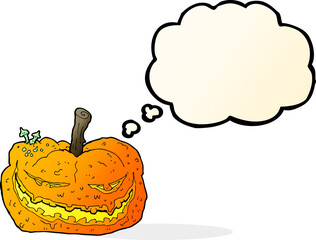 cartoon halloween pumpkin with thought bubble