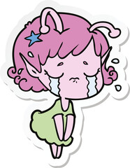 sticker of a cartoon crying alien girl