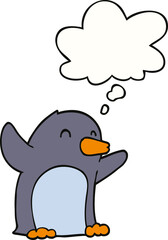 cartoon excited penguin and thought bubble