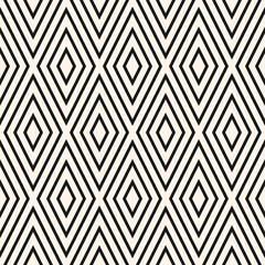 Abstract vector geometric seamless pattern. Black and white background. Simple ornament with rhombuses, diamonds, lines, stripes. Minimal monochrome graphic texture. Repeat design for decor, print