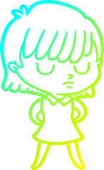 cold gradient line drawing cartoon woman