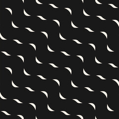 Vector minimalist geometric seamless pattern with small wavy shapes, curved lines. Simple abstract texture of ripple water surface. Black and white background. Modern minimal monochrome geo design