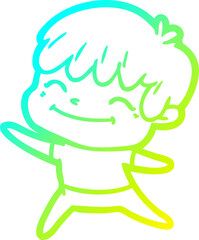 cold gradient line drawing cartoon happy boy