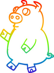 rainbow gradient line drawing cartoon funny pig