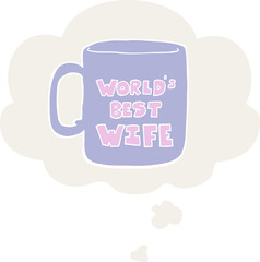 worlds best wife mug and thought bubble in retro style