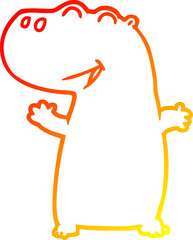 warm gradient line drawing cartoon hippopotamus