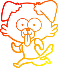 warm gradient line drawing cartoon dog with tongue sticking out