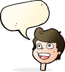 cartoon happy face with speech bubble