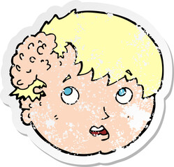 retro distressed sticker of a cartoon boy with ugly growth on head