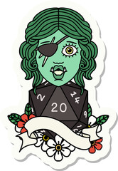half orc rogue with natural twenty dice roll sticker