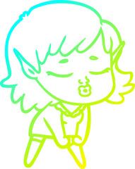 cold gradient line drawing pretty cartoon elf girl