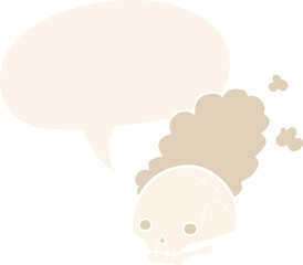 cartoon dusty old skull and speech bubble in retro style