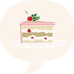 cartoon tasty dessert;cake and speech bubble in retro style