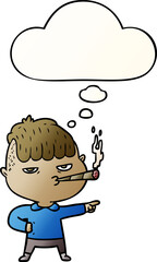 cartoon man smoking and thought bubble in smooth gradient style