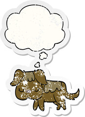cartoon dog and thought bubble as a distressed worn sticker