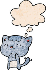 cartoon happy cat and thought bubble in grunge texture pattern style