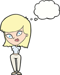cartoon confused woman with thought bubble