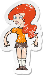 retro distressed sticker of a cartoon pretty woman